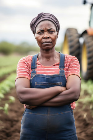 shot of a female farmer standing with her arms foldedの素材