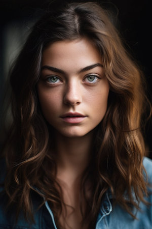 cropped shot of an attractive young woman looking at the camera with a serious expressionの素材