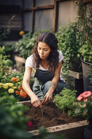 shot of a young woman gardeningの素材