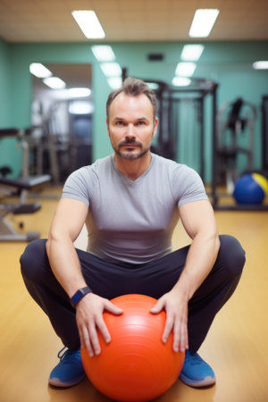 fitness, stretching and man in gym ready for exercise, wellness or trainingの素材