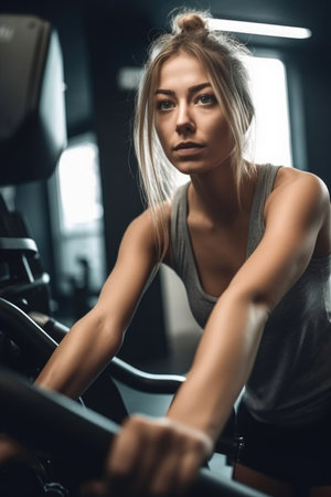 cropped shot of an attractive young woman working out on a elliptical machineの素材