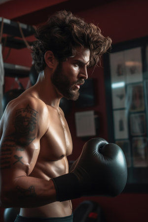 fitness, health and a man in boxing training at home during his workout routineの素材
