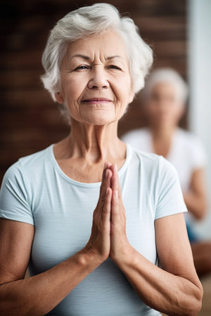 cropped shot of a senior woman performing yogaの素材