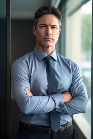 cropped shot of a handsome businessman standing in front of his officeの素材