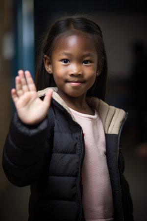 a young student extending her hand to offer a handshakeの素材