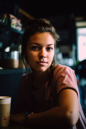 portrait of a young woman working in a coffee shopの素材
