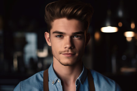 cropped portrait of a handsome young male barista standing in his coffee shopの素材