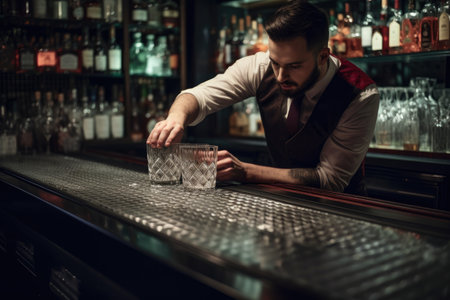 shot of a server placing an empty glass on the bar counterの素材