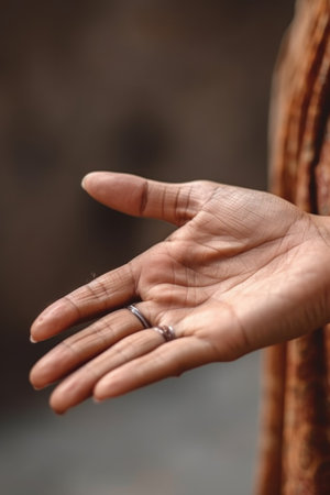 closeup shot of a person holding their hand out for you to shake itの素材