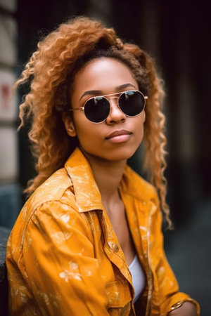 shot of a stylish young woman wearing sunglassesの素材