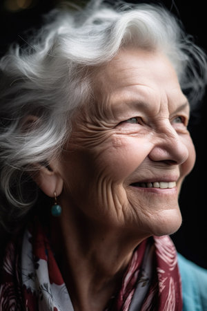 a happy senior woman looking away smilingの素材