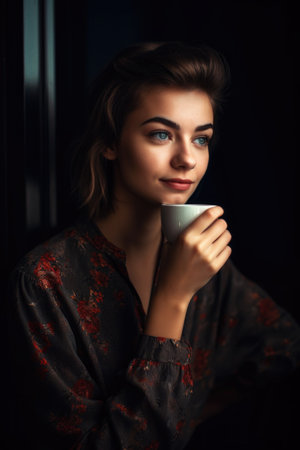 portrait of an attractive young woman enjoying a cup of coffee at homeの素材
