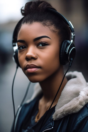 shot of a young woman listening to music with earphonesの素材