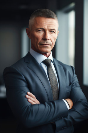 portrait of a confident mature businessman standing in an officeの素材