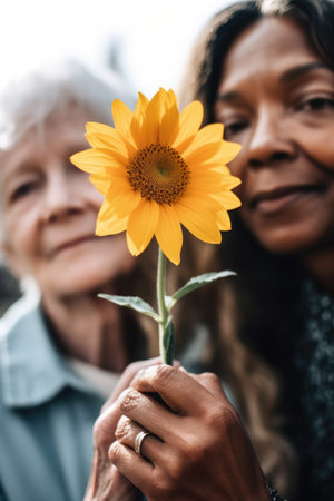 shot of an unrecognizable woman holding a flower in support of her friendの素材