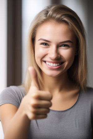 cropped shot of a young woman giving thumbs upの素材