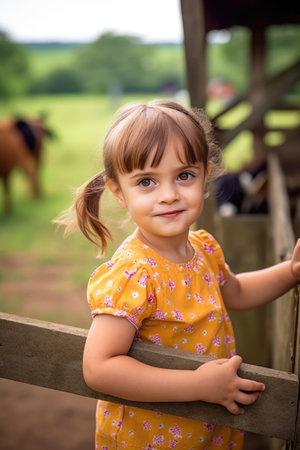 cropped portrait of an adorable little girl at a farm outsideの素材