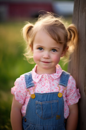 cropped portrait of an adorable little girl at a farm outsideの素材