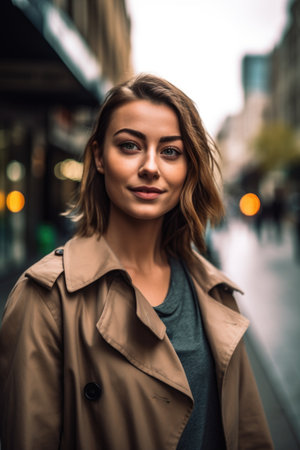 shot of an attractive young woman out for a walk in the cityの素材