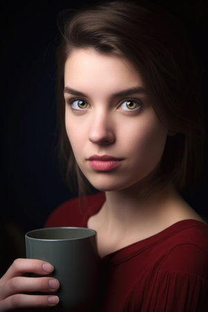 portrait of a young woman holding a coffee mugの素材