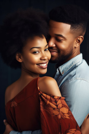 shot of a young woman embracing her husband from behindの素材