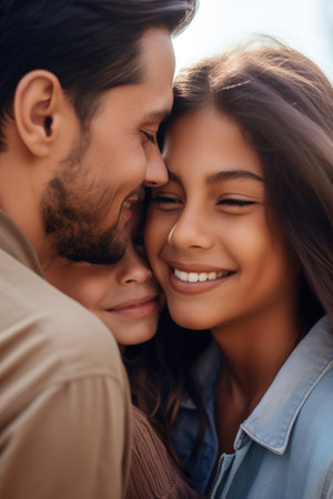 cropped shot of a young family embracing outsideの素材