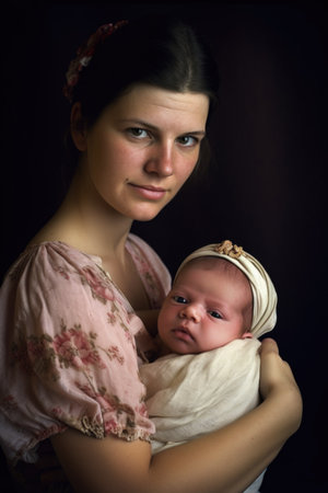 portrait of a mother cradling her newborn baby girlの素材