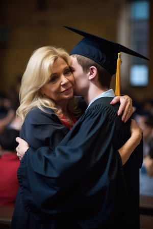 shot of a mother embracing her son at his graduation ceremonyの素材