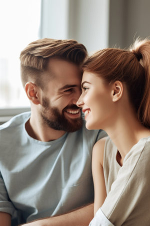 shot of a happy young couple spending time together at homeの素材