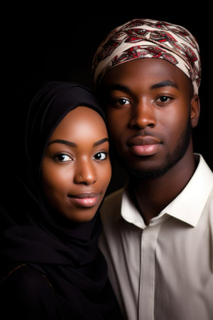 portrait of a young muslim woman and christian manの素材
