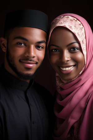 portrait of a young muslim woman and christian manの素材