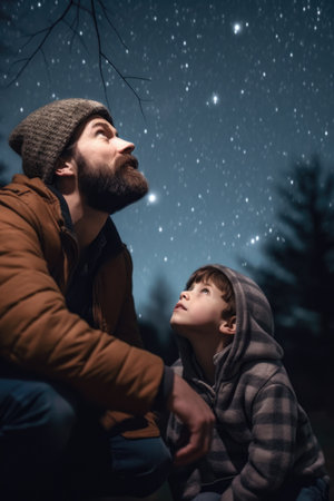 shot of a young father learning about the stars with his son outsideの素材