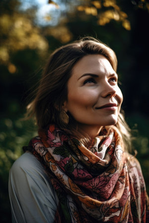 portrait of a woman enjoying the outdoorsの素材