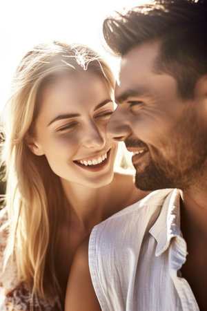 shot of a happy young couple relaxing together in the sunの素材