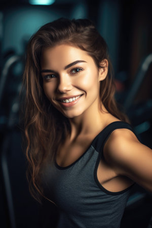 portrait of an attractive young woman enjoying a workoutの素材