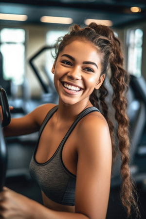 portrait of an attractive young woman enjoying a workoutの素材
