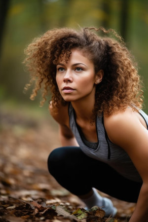portrait of an attractive young woman exercising outdoorsの素材