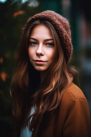portrait of a beautiful young woman standing outsideの素材