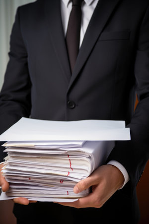 close up shot of an unrecognizable lawyer holding two legal documentsの素材