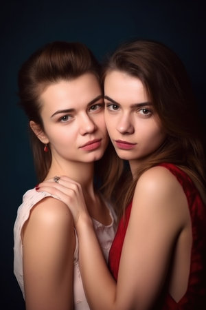 portrait of two attractive young women embracing each otherの素材