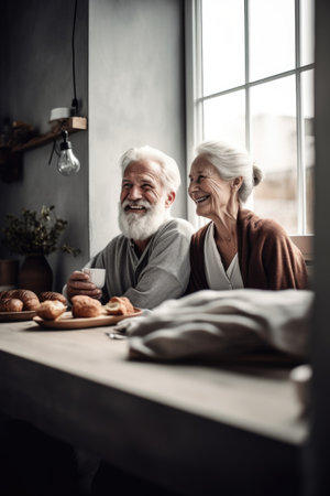 shot of a senior couple relaxing at home after breakfastの素材