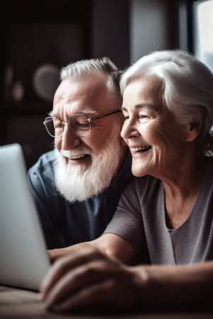 shot of a happy senior couple using a laptop together at homeの素材