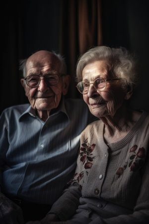a senior couple sitting at homeの素材