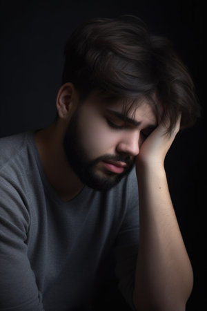 shot of a young man suffering from depressionの素材