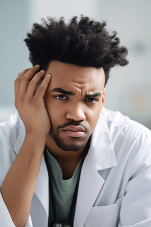 cropped shot of a young man looking stressed out while sitting in a clinicの素材