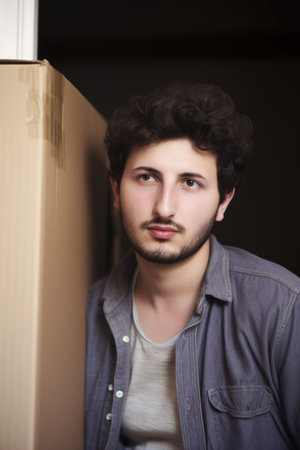 portrait of a young man moving houseの素材