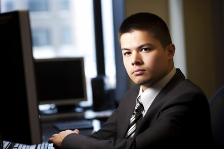 portrait of a young businessman using a computer in an officeの素材