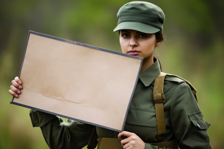 cropped shot of a female ranger holding up a blank slateの素材