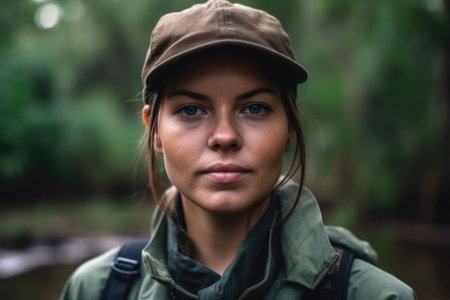 cropped portrait of a young conservationist standing in front of the cameraの素材