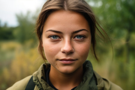 cropped portrait of a young conservationist standing in front of the cameraの素材